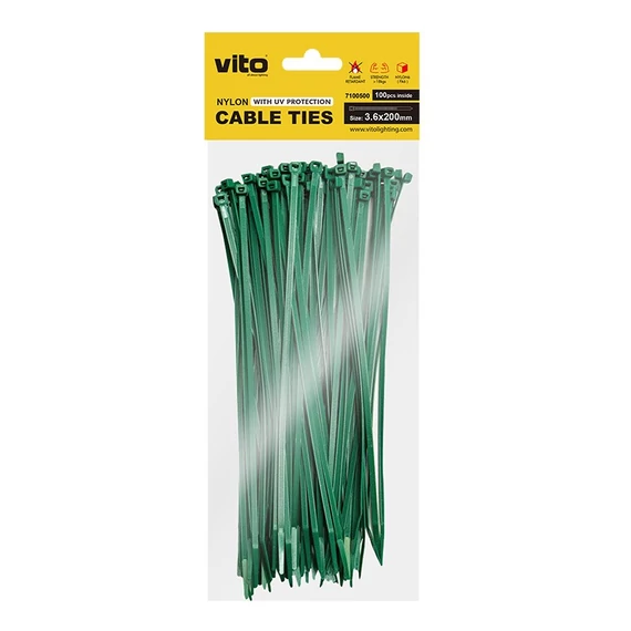 Plastic Cable Tie 3.6X200mm Green 100Pcs In Bag 7100500 VITO